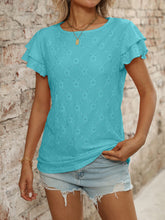 Eyelet Round Neck Double Layered Ruffled Short Sleeve Top OutfitFlow